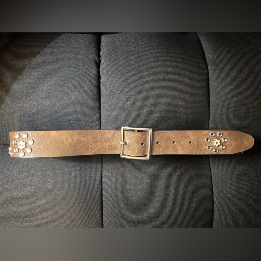 Studded Brown Leather Belt Bling Western Cowgirl Women’s size M